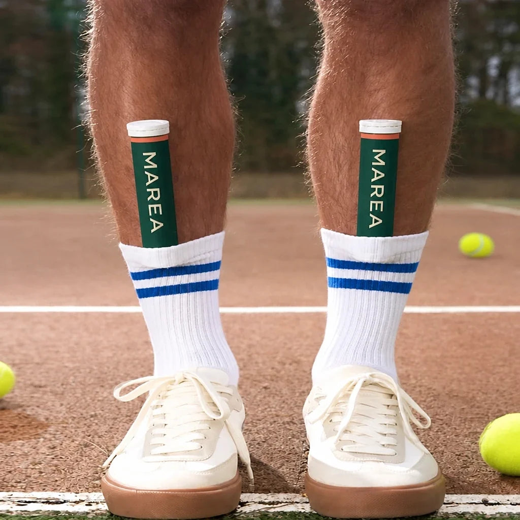 Maréa Électrolytes - tube glissé dans la chaussette avant un match de tennis